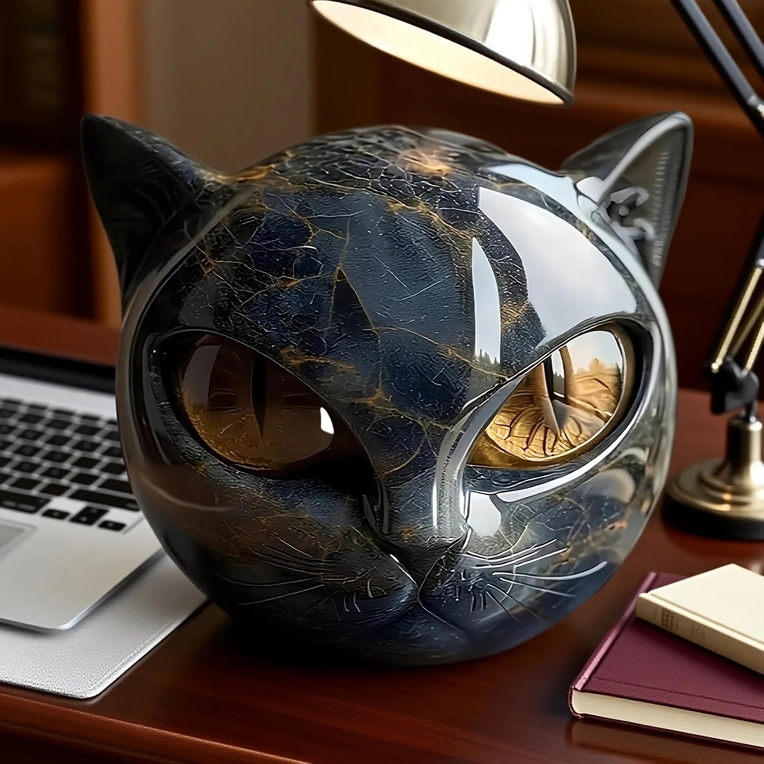 Obsidian Cat Statue