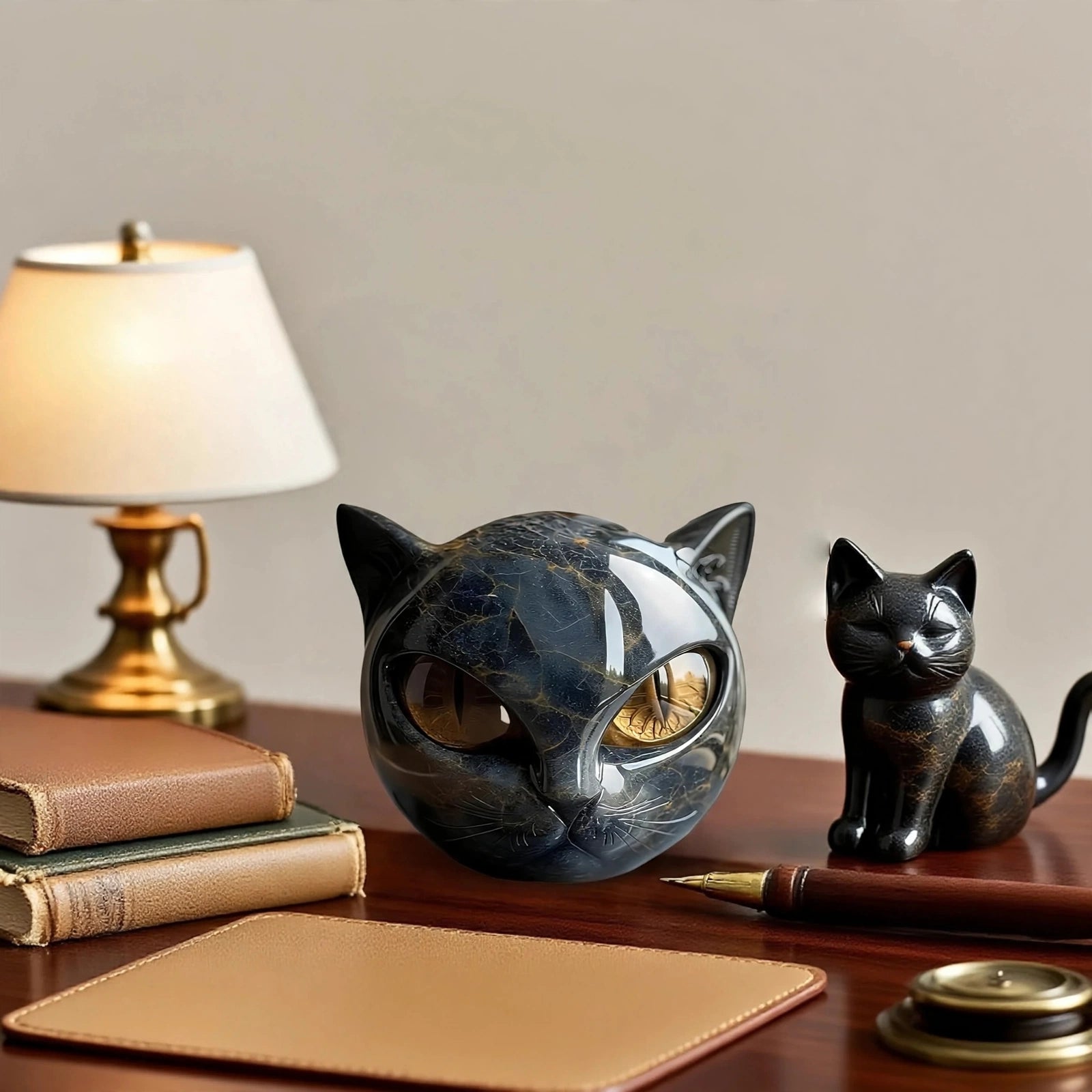 Obsidian Cat Statue